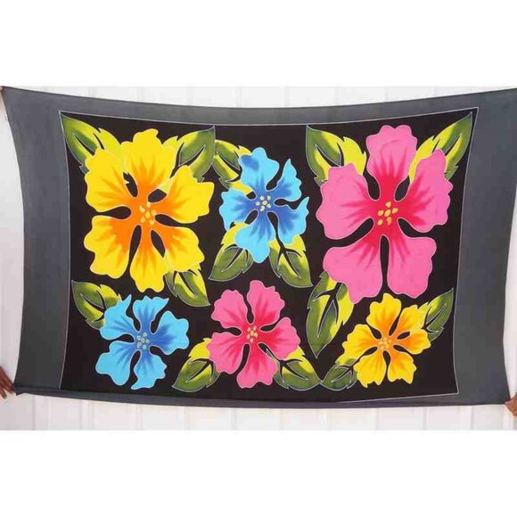 CM25 Floral Batik Plus 38" Open Hand Painted Cover Up Midi Cardigan fit up to 5X - Picture 2 of 2